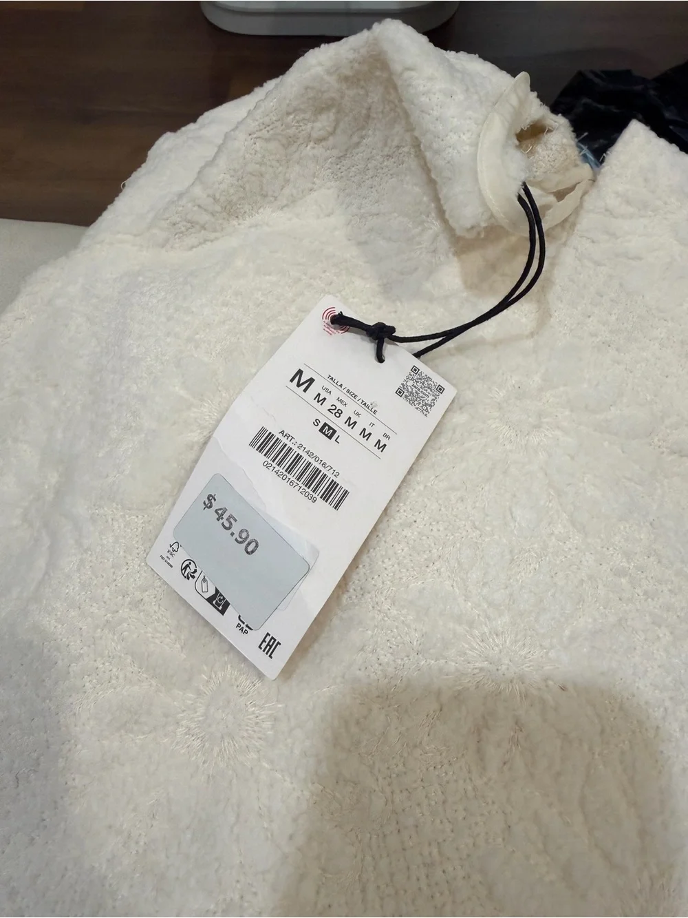 Zara Cream Textured Puff-Sleeve Blouse